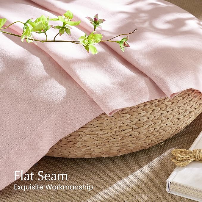 NICETOWN Thick Linen Blend Light Pink Sheer Curtains for Girls Room, Pleat Tape Semi Sheer Privacy Added with Light Filtering Window Treatments for Bedroom/Living Room, W52 x L84, 2 Panels
