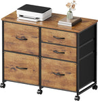 Lateral File Cabinet with 5 Drawers Rolling Filing Cabinets Under Desk Storage Printer Stand with Wheels,Mobile File Cabinet for Home Office,Rustic Brown