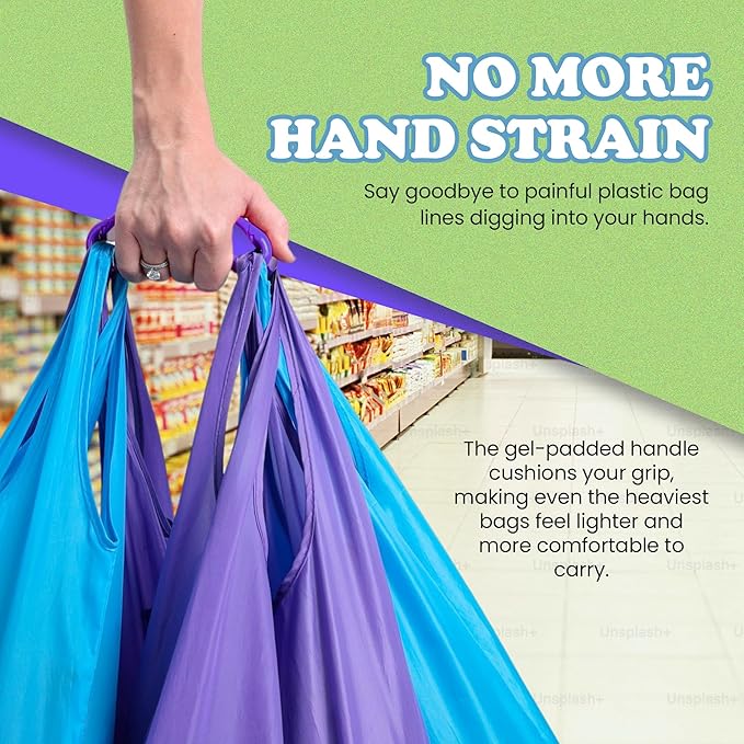 Click & Carry Grocery Bag Holder & Plastic Bag Carrier With Gel Padded Handle - Hands-Free Shopping Assistant for Multiple Bags, Paint Cans & Luggage - 100lb Capacity, As Seen on Shark Tank