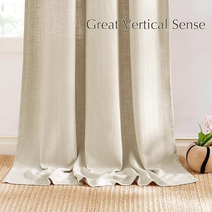 NICETOWN Jacquard Linen Curtains for Bedroom, Waffle Weave Privacy with Light Filtering Window Treatments for Living Room, W52 x L96, 2 Panels
