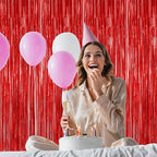 4 Pack Red Backdrop, 3.28 FT x 7.05 FT Party Streamer, Valentines Day Metallic Birthday Tinsel Backdrop Foil Fringe Curtains, Door Streamer for Red Party Decorations Casino Decor Photo Booth Props