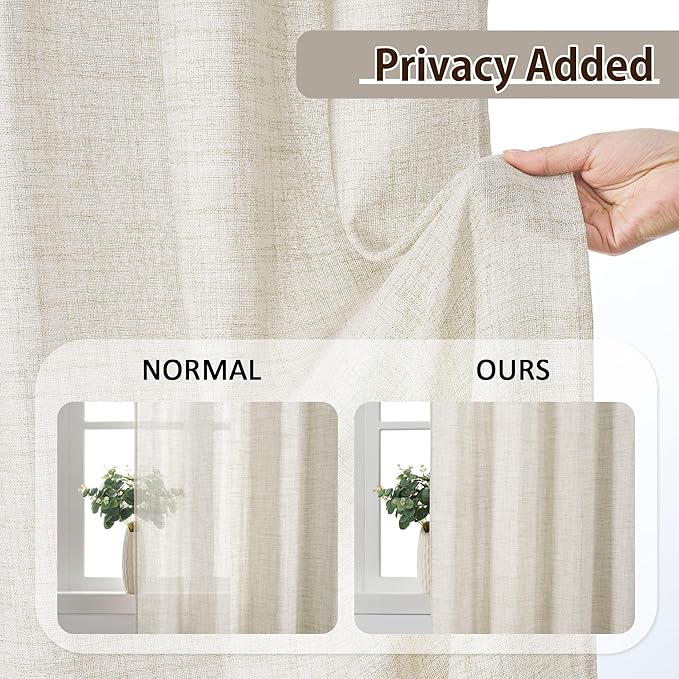 RAIN CITY Natural Custom Viral Curtains 130 Inches Long, Pinch Pleated Window Drapes for Living Room, Farmhouse Rustic Crude Extra Long Curtain 2 Panels Set 42 x 130-inch
