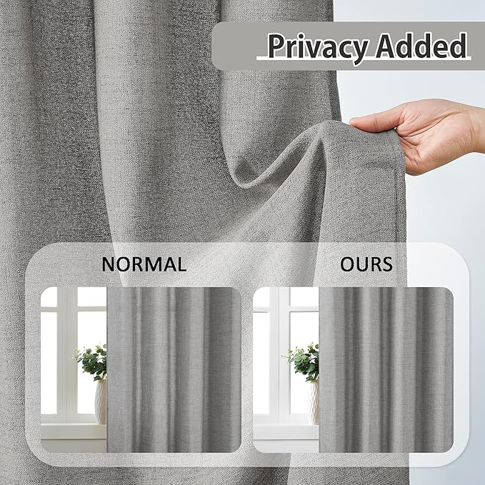 Grey Pinch Pleated Curtains 96 Inches Long 2 Panels, Soft Linen Textured Window Drapes for Bedroom Living Room Semi Sheer Light Filtering Back Tab with Hooks 70x96