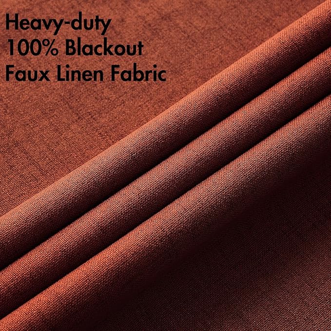 MIULEE 100% Blackout Linen Curtains for Bedroom Thermal Insulated Burnt Orange Grommet Room Darkening Curtains & Drapes Rust Terracotta Fall Decor for Living Room Nursery 52 x 84 Inch (2 Panels)