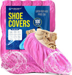Premium Disposable Boot & Shoe Covers Booties | 100 Pack | Durable, Non-Slip, Non-Toxic, Water Resistant, Recyclable Protectors for Indoor & Outdoor | Large Size Fits Most Shoes (Pink)