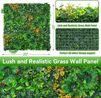 Grass Wall Panels, 20"x20" 8pcs Artificial Grass Backdrop Wall with Tropical Leaves, UV-Anti Faux Greenery Plant Boxwood Panels for Privacy Fence Screen, Green Wall Decor for Outdoor Indoor