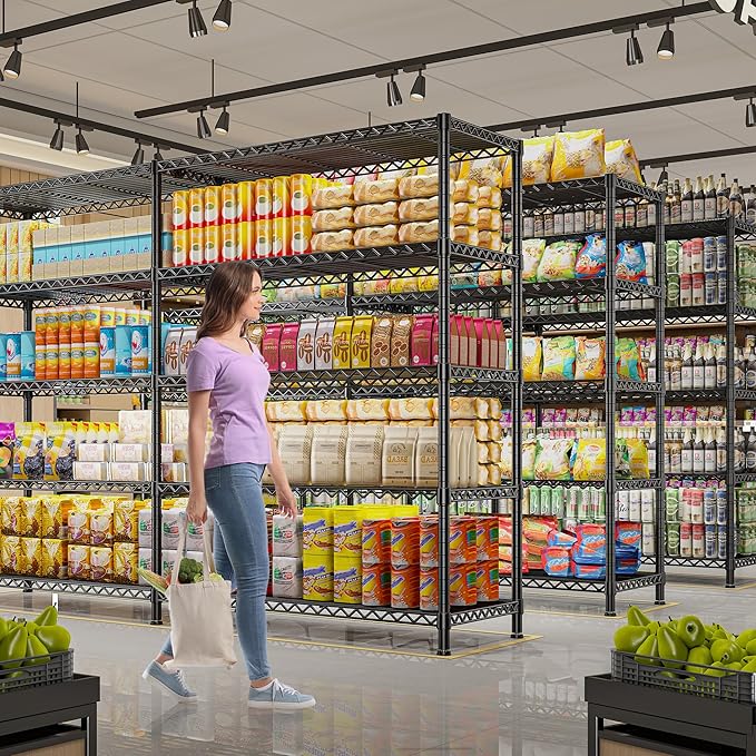 REIBII 73''W Shelf 1650 LBS Storage Shelves 5-Tier Metal Shelving Wire Shelving Unit, Adjustable Heavy Duty Metal Shelves Wire Shelf for Pantry Kitchen Industrial Garage, 17.7" D x 73" W x 71" H
