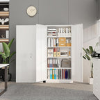 Superday Metal Storage Cabinet with Lock, 72" H Garage Storage Cabinet with Doors and 4 Adjustable Shelves, White Steel Locking Cabinets for Office, Home, Garage, Gym, School