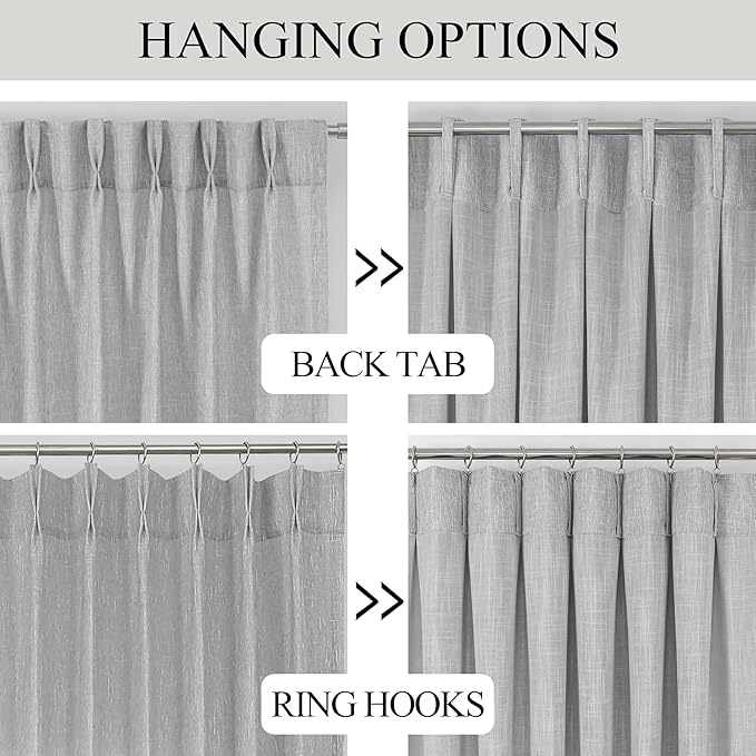 Vision Home Gray Pinch Pleated Semi Sheer Curtains Textured Light Filtering Window Curtains 108 inches for Living Room Bedroom Silver Grey Pinch Pleat Drapes with Hooks Back Tabs 2 Panels 40" Wx108 L