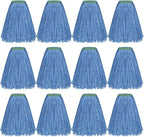 Matthew Cleaning 16oz 12Pack Cotton Floor Mop,Cotton Looped-Open String Heavy Duty String Refills, Universal Headband Blend Material,Mop Head Replacement for Home, Industrial and Commercial Use(Blue)