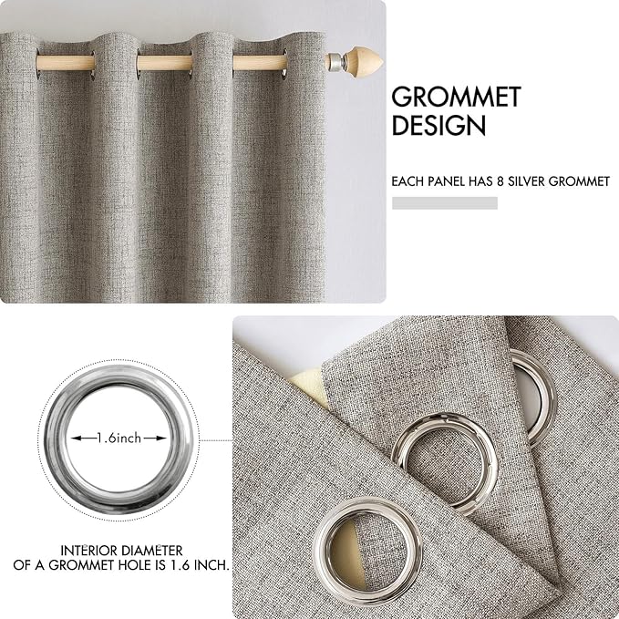 MIULEE Linen Texture Curtains for Bedroom Solid 100% Blackout Thermal Insulated Linen Curtains Grommet Room Darkening Drapes for Living Room Nursery 52x54 Inch (2 Panels)