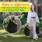 Simply Cool 50 Pack Black Reusable Eco-Friendly Large Grocery Shopping Bags 14.5"x14"x6.6" Durable Recyclable Washable Foldable Portable Tote Bags Bulk