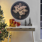 CLXEAST 24 Inch Moving Gear Wall Clock with World Map Pattern,Large Black Gold Metal Wall Clock for Modern Farmhouse Living Room Decor,Reloj De Pared para Sala