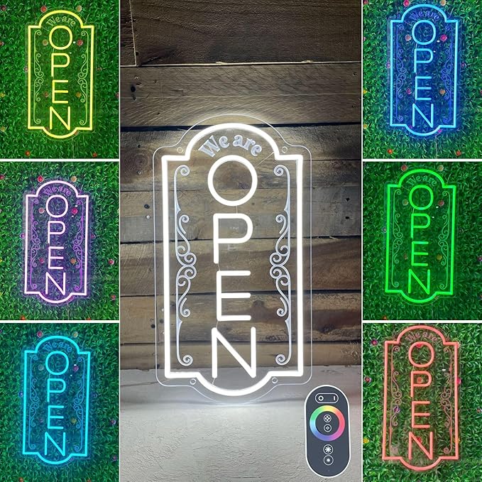 Vertical open sign Vertical Open Led Sign Neon Sign business window light vertical open signs for business (Multi color SUPER LARGE SIZE 40x22")
