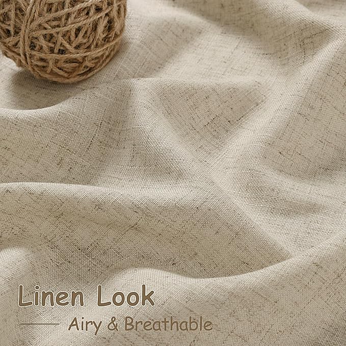 Nanspring Eggshell Beige 63 Inch Curtains for Living Room Linen Blend Luxury Light Filtering Semi Sheer Curtain Back Tab Rustic Decor Neutral Elegant Drapes for Bedroom Office 52x63, 2 Panels