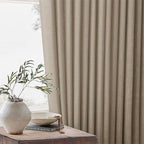 Pleated Linen Curtains 90 Inches Long for Living Room Pinch Pleat Hooks Track System Back Tab Custom Made Memory Shape Drape Privacy Protection Grey Beige Living Room Bedroom Window Curtain 90 Inch