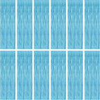 12 Pack Party Decorations, 3.28 FT x 7.05 FT Sky Blue Curtains, Metallic Party Streamers Photo Booth Backdrop Foil Fringe Curtains, Light Blue Winter Wonderland Backdrop Birthday Decor