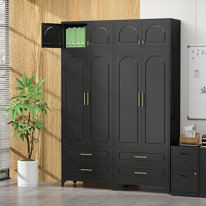 Kitchen Pantry Cabinet，90" Storage Cabinets with Doors and Shelves,Metal Pantry Cabinet with 2 Drawers,White Kitchen Cupboard for Livingroom,Pantry, Bathroom
