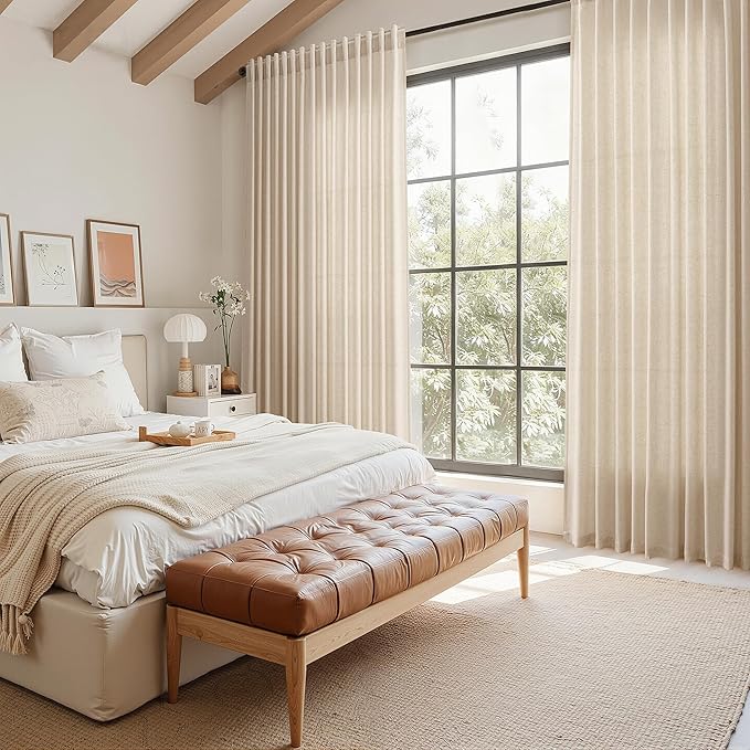 Nanspring Grey Flax 84 Inch Curtains for Living Room Luxury Linen Blend Light Filtering Mordern Boho Curtain Back Tab and Rod Pocket Privacy Sheer Drapes for Bedroom Office 52x84, 2 Panels
