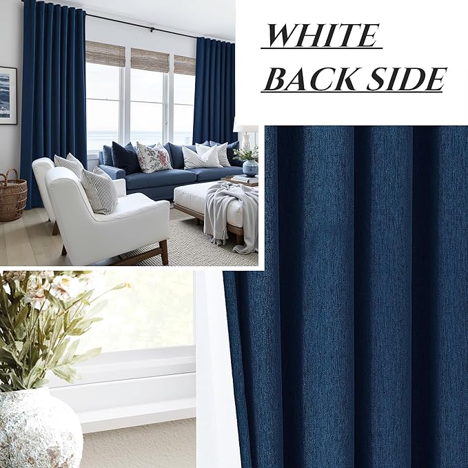 Navy Blue Blackout Curtains 84 Inch Length for Kids/Boys Rooms/Bedroom, Floor to Ceiling Track Pleated Drapes with Hooks Linen Thermal Coastal Curtain Dark Blue Window Burg 50"Wx84"Lx 2Panels Back Tab