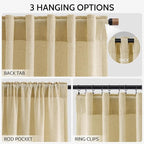 Nanspring Cream Yellow Curtains 72 Inches Long for Living Room Linen Blend Light Filtering Modern Farmhouse Semi Sheer Curtains Back Tab Privacy Neutral Curtain for Bedroom Office 52x72,2 Panels