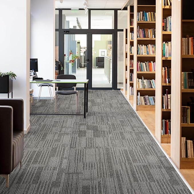 uyoyous 24 Pcs Commercial Carpet Tiles, 20'' x 20'' Twill Jacquard Carpet Squares with Non-Slip Backing, 64.58 Sq Ft Reusable Carpet Floor Tiles with Stickers for Home Office