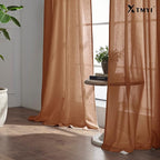 XTMYI 84 Inches Long Terracotta Country Curtains for Living Room,Sheer Linen Curtains for Bedroom 70 Inches Wide