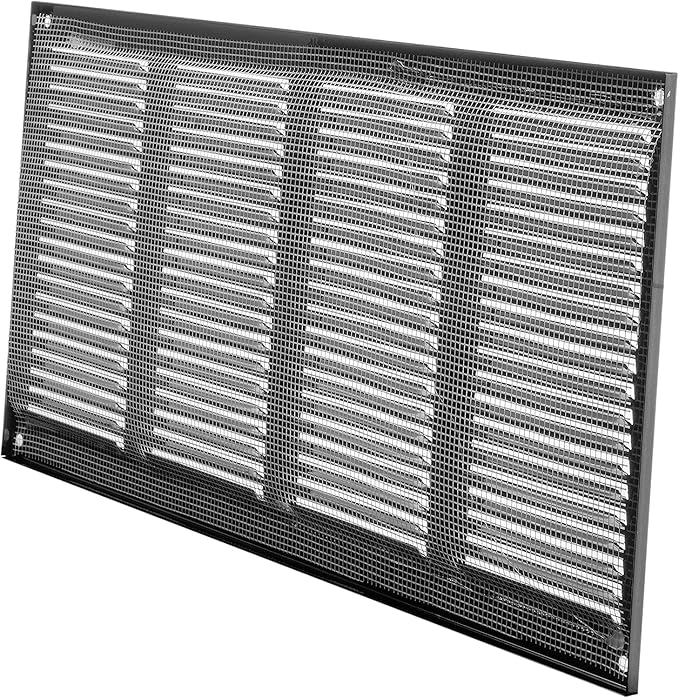 Repa Market 2-Pack Air Vent Cover 16x8 Inch (Outer Dimensions) Black Galvanized Steel Louvered Grill Cover with Mesh Screen/Wall or Ceiling Vent/HVAC Register for Indoor and Outdoor Ventilation