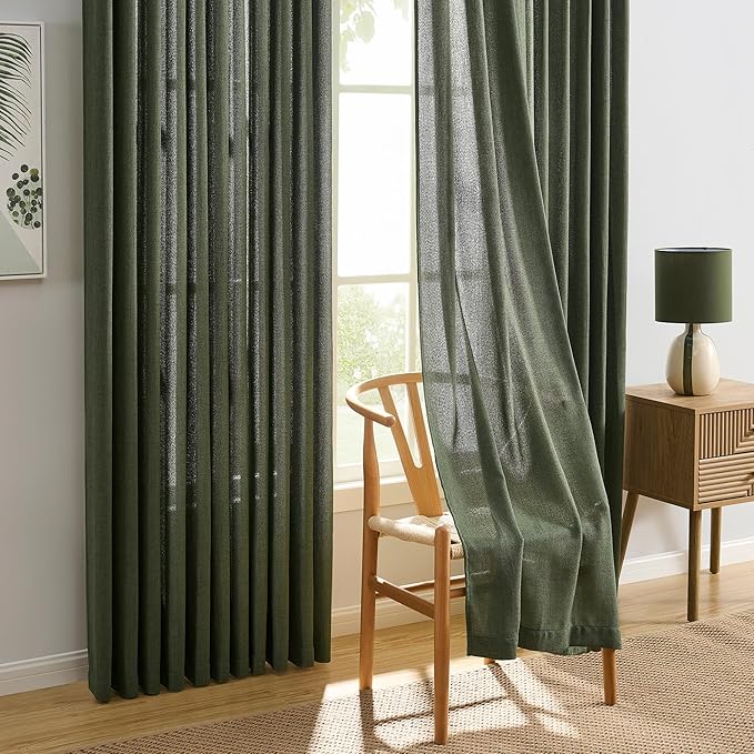 RAIN CITY 2 Panels Long Pleated Sheer Curtains 120 Inch Long 10ft, Back Tab Pinch Pleat Track System Drapes with Hooks, Modern Winow Curtain for Ceiling Living Room Patio 42x120-Loden/Olive Green