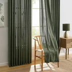 RAIN CITY 2 Panels Long Pleated Sheer Curtains 120 Inch Long 10ft, Back Tab Pinch Pleat Track System Drapes with Hooks, Modern Winow Curtain for Ceiling Living Room Patio 42x120-Loden/Olive Green