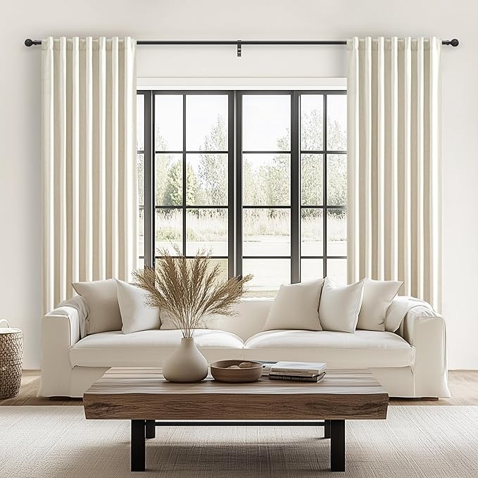 Warm Cream Thick Linen Black Out Curtains 100 Inch Long for Living Room 2 Panels Set, Farmhouse Pleated Room Darkening Window Drapes Insulated Privacy for Kids Bedroom 50"W x 100"L (Rod Pocket)
