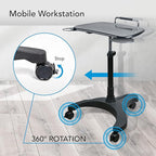 EHO Mobile Laptop Desk Cart with Wheels, Height Adjustable Standing Desk with Pneumatic Lift, Rolling Workstation with Mouse Tray and Cup Holder, Portable Table for Home Office or Classroom