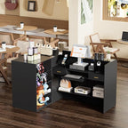 PAKASEPT Reception Desk with Counter for Retail & Checkout,Modern Front Reception Counter with Drawers & Open Shelves,L-Shaped Retail Counter with Storage for Countertop,Beauty Salon,Shop,Bar,Black