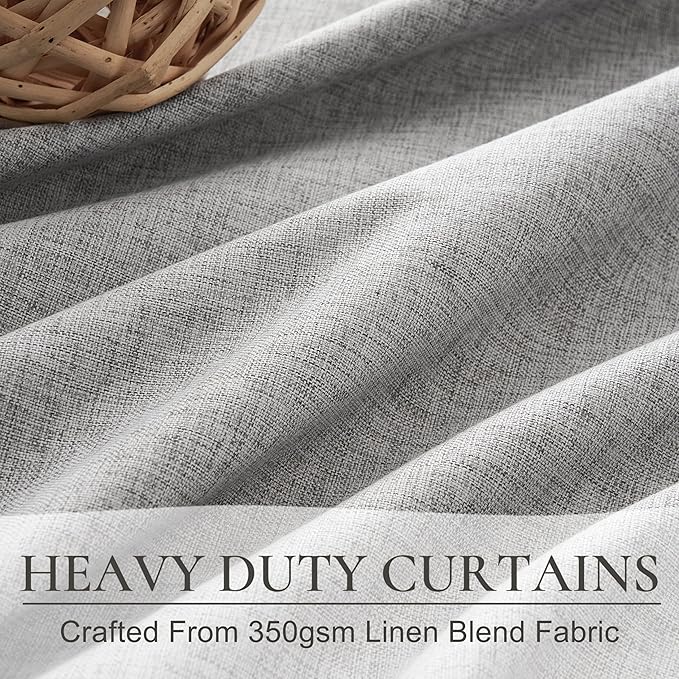 Grey Curtains 60 Inch Length Wide Pleated Blackout Curtain for Sliding Glass Door/Living Room, Farmhouse Linen Thick Boho Bedroom Heavy Insulated Large Window Drapes (60" Wx90 Lx2Panels)