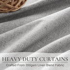Grey Linen Room Darkening Curtains 95 Inches Long 2 Panels Set for Sliding Glass Doors, Cottage Core Blackout Pleat Light Gray Aesthetic Drapes Soundproof Privacy Window Curtain (50"W x 95"L 2Panels)