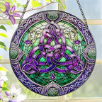 Stained Glass Window Hanging, LAOWEIKI 8'' Celtic Knot Suncatcher, Stained Glass Ornament, Suncatchers for Windows Hanging, Window Decor, Outdoor or Indoor, Gifts for Friends, Women, Art Lover