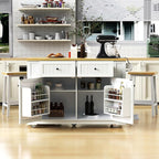 Rolling Kitchen Island with Drop Leaf & Power Outlet, Large Kitchen Islands Cart on Wheels, Movable Kitchen Island with 5 Open Storage Shelves & Towel Rack for Kitchen, Dining Room, 48-Inch, White