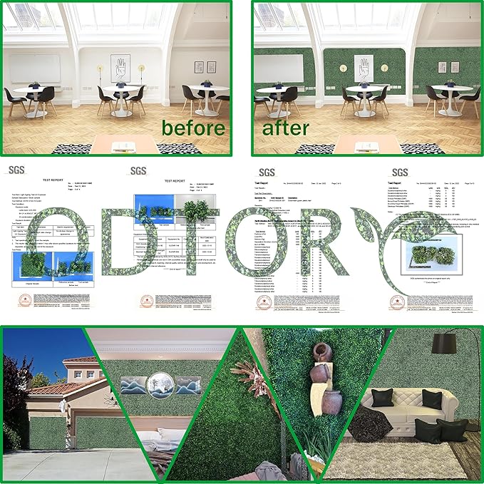 Artificial Grass Wall Backdrop Panels,16 X 12 in 24P(32 sqft) UV-Anti Greenery Boxwood Panels for Indoor Outdoor Green Wall Decor & Ivy Fence Covering Privacy