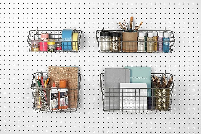Spectrum Pegboard & Wall Mount Wire Basket Small (Industrial Gray) - Storage & Organizer for Garage, Tools, Shed, Home, Work Bench, Crafts, & More