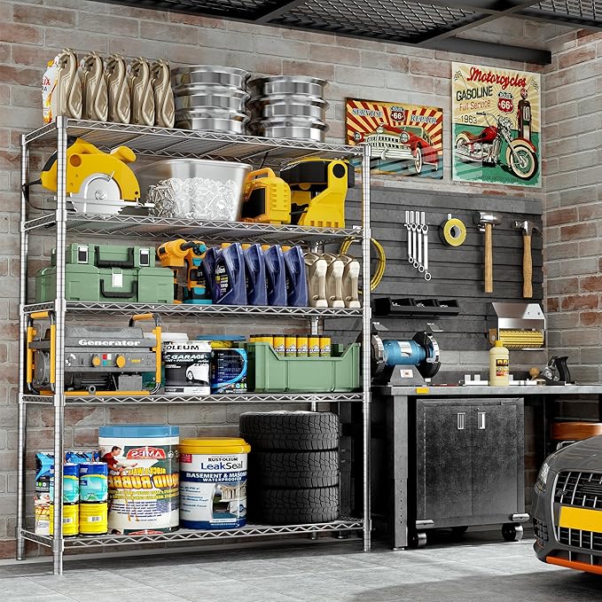 Storage Shelves Heavy Duty, 4 PCS 48" L x 20" W x 72" H Garage Wire Shelving Unit Loads 2000LBS, 5-Tier Adjustable Metal Industrial Utility Shelf Rack for Kitchen, Laundry Room, Warehouse, Basement