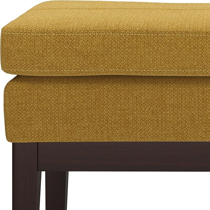 SIMPLIHOME Carlson Small Ottoman Bench - 27 inch Wide Upholstered Woven Fabric Rectangle Ottoman in Marigold, Mid Century Modern Bench for Bedroom, Entryway or Living Room with Padded Seat