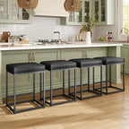 MAISON ARTS Black Counter Height 24" Bar Stools Set of 3 for Kitchen Counter Backless Modern Square Bartools Upholstered Faux Leather Stools Farmhouse Island Chairs, (24 Inch,Black)