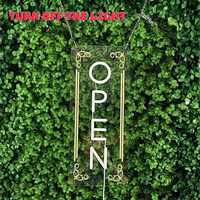 Vertical LED Open Sign - UV printing Pattern, LED Open Signs for business – USB Powered Neon Wall Light, Neon Sign for Shop, Window, or Business Use (7x16.5'', Warm White)