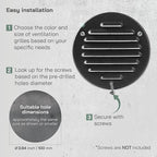 Vent Systems 4 Inch (Inner) Black Metal Soffit Vent Cover - Durable Round Air Vent Grille with Mesh Screen - Weather Resistant Ventilation Grill - Wall & Ceiling, Indoor & Outdoor Crawlspace Vent