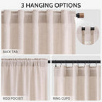 Nanspring Natural White Linen Curtains 108 Inches Long for Living Room Burlap Textured Neutral Farmhouse Sheer Curtains Back Tab Floor to Ceiling High Window Curtain for Bedroom 52x108, 2 Panels