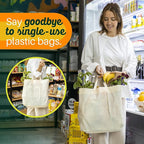 Simply Cool Reusable Grocery Bags Eco-Friendly - Large Reusable Shopping Bags, Heavy Duty Grocery Bags, 14.5"x14"x6.6" Foldable, Tote Bags Bulk (50 Pack, Cream)