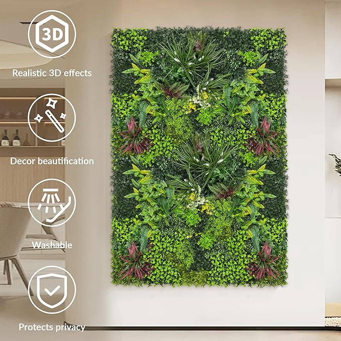 Artificial Grass Wall Boxwood Plant Panel: 20"x20"(6P) UV Resistant Green Leaves Faux for Interior Wall Backdrop,Garden and Indoor Outdoor Wall&Fence Covering Privacy，Party Wall Fence Decor