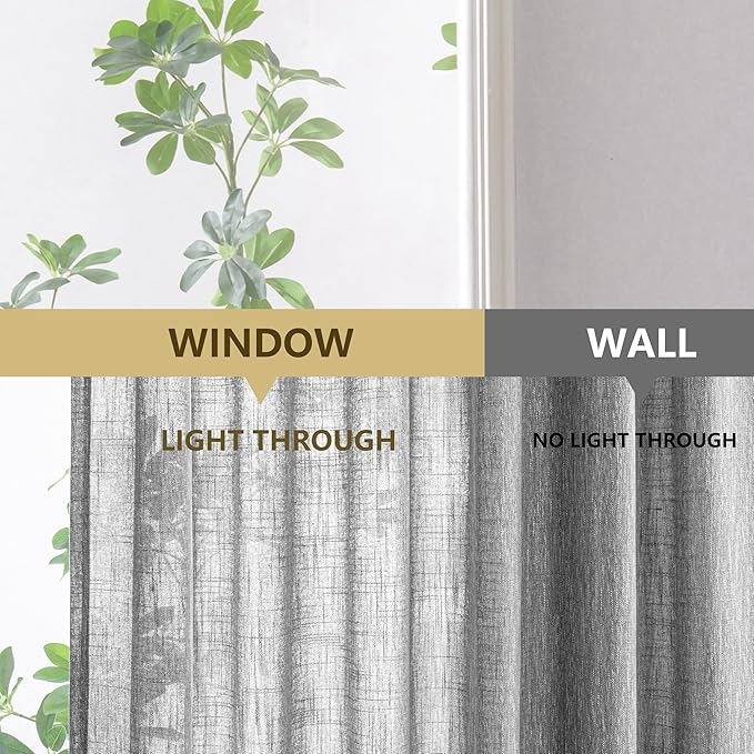 MYSKY HOME Bedroom Curtains Semi Sheer 63 Inch Long Light Filtering Privacy Drapes Linen Look Textured Farmhouse Boho Home Decor, Pinch Pleated Curtain for Bedroom, 40 x 63 in, Dark Grey, 2 Panels