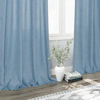 Nanspring Blue Semi Sheer Linen Curtains 90 inch Length for Living Room Back Tab Rod Pocket Modern Farmhouse Coastal Decor Dusty Blue Cotton Textured Gauze Curtains for Dining Room Office 52x90