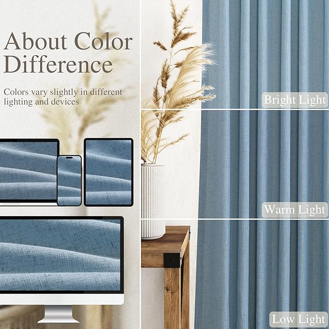 Blue Linen Curtains 102 Inches Long for Living Room 2 Panel Set Back Tab Rod Pocket Dusty Blue Semi Sheer Curtains Light Filtering Burlap Extra Long Drapes Farmhouse Decor for High Window 40x102